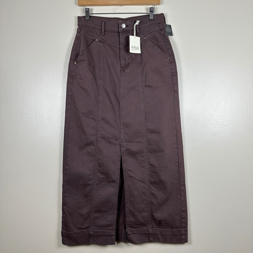 a.n.a Women's 6 High-Rise Maxi Skirt Puce Brown Tencel Blend Front Slit NEW‎